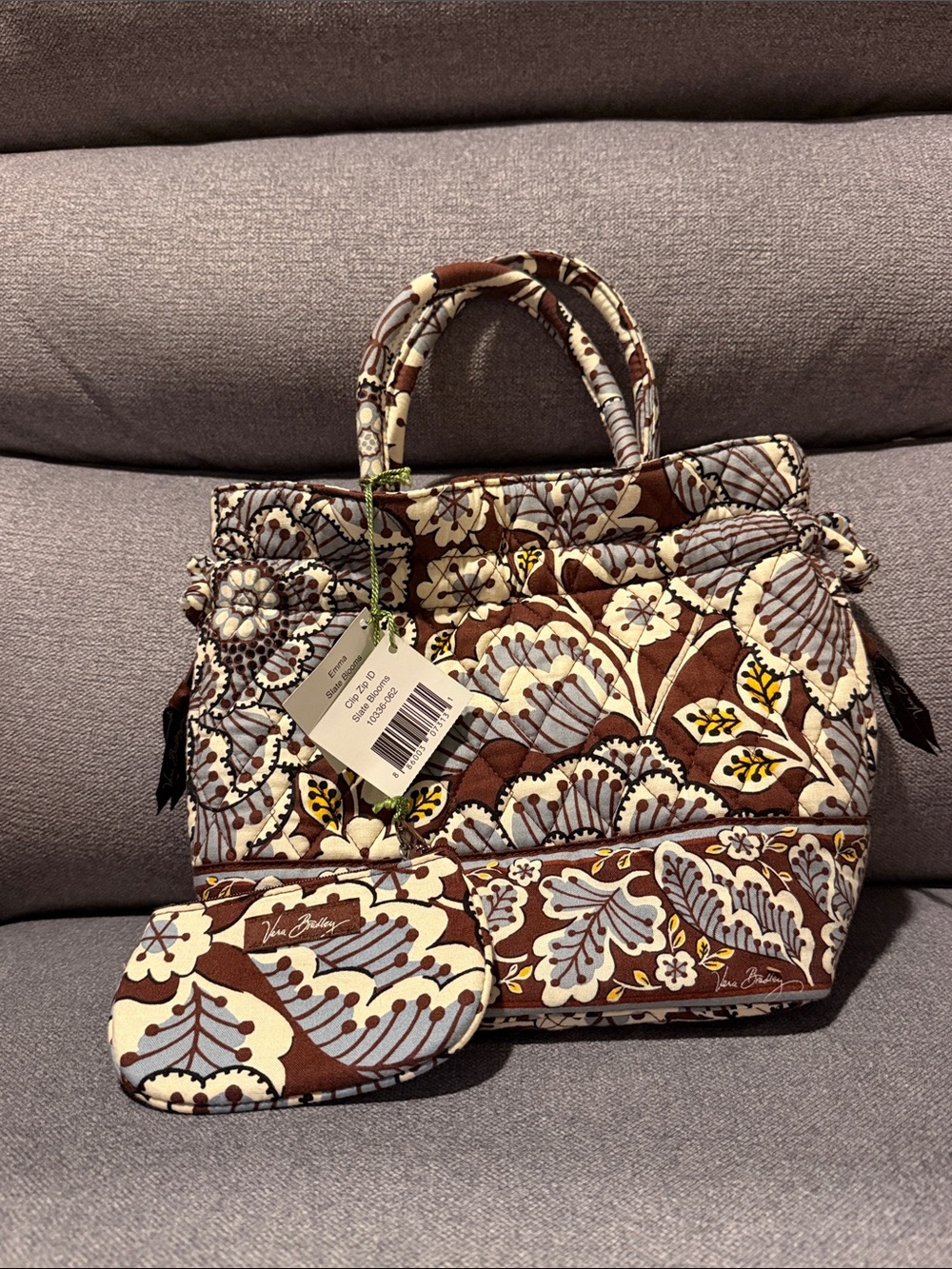🆕 NWT Vera Bradley Slate Blooms Emma bag and Clip Zip ID